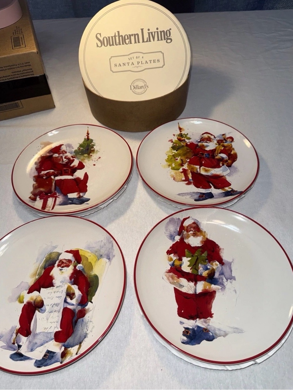 Southern Living Santa Dinner Plates in Red and White - Set of 4